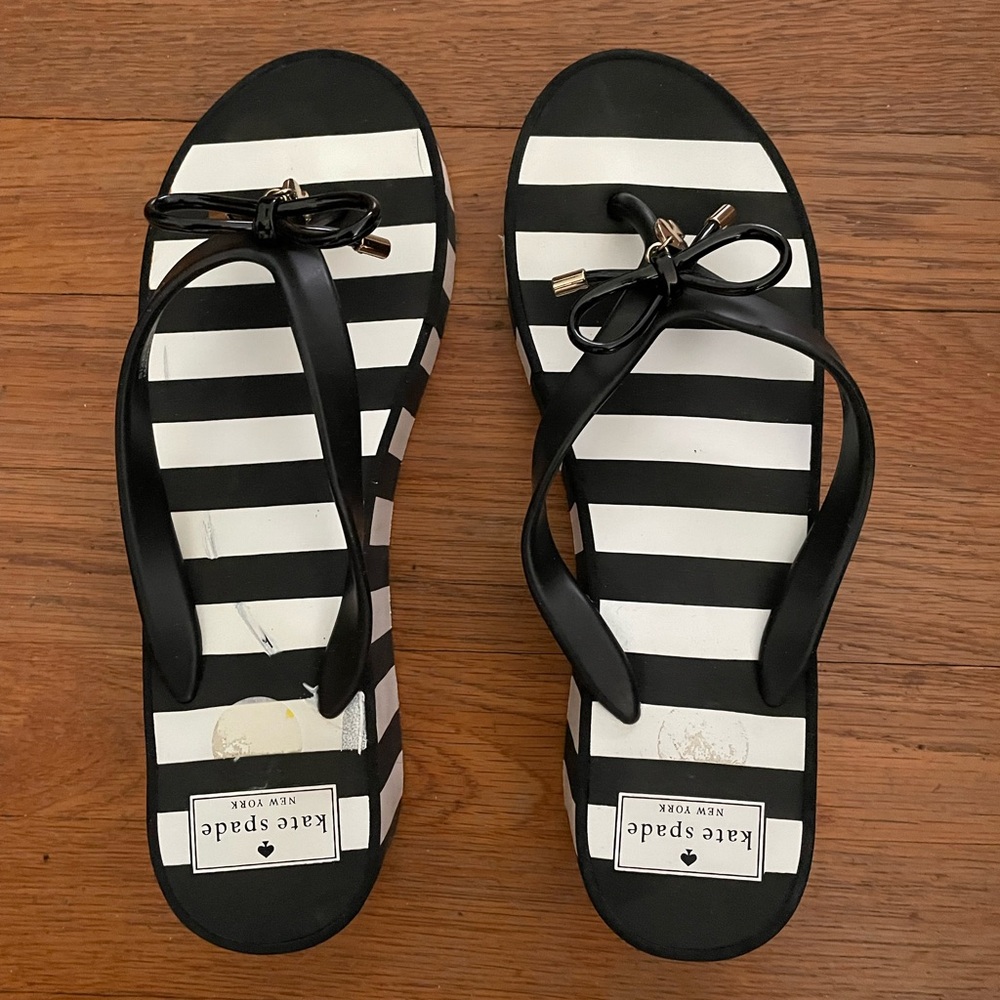 Kate Spade Black and White Striped Flip Flops